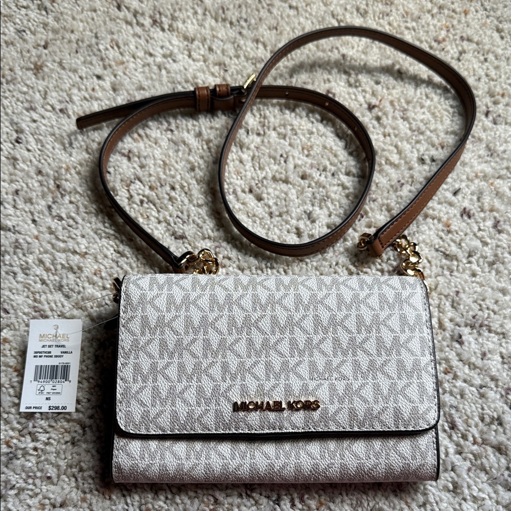 NWT Michael Kors Elegant Cream and Tan Crossbody Bag